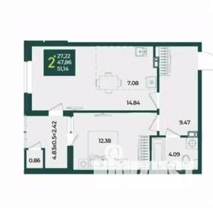 2-к квартира, вторичка, 51м2, 18/18 этаж