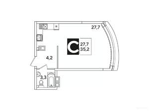 Студия квартира, вторичка, 35м2, 14/16 этаж