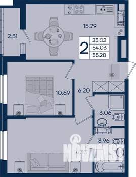 2-к квартира, вторичка, 55м2, 10/18 этаж