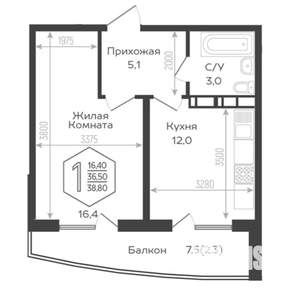 1-к квартира, вторичка, 38м2, 2/24 этаж