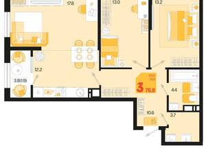 3-к квартира, вторичка, 77м2, 10/18 этаж