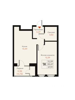 1-к квартира, вторичка, 38м2, 11/18 этаж