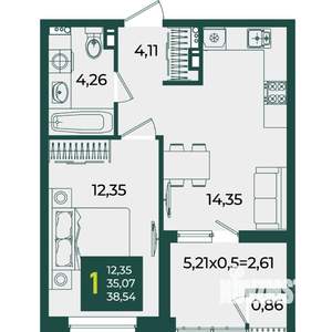 1-к квартира, вторичка, 39м2, 16/18 этаж