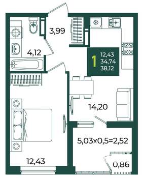 1-к квартира, вторичка, 38м2, 18/18 этаж