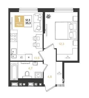 1-к квартира, строящийся дом, 35м2, 8/18 этаж