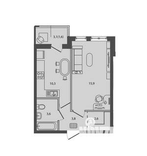 1-к квартира, вторичка, 38м2, 3/9 этаж