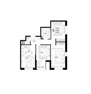 3-к квартира, вторичка, 68м2, 3/9 этаж