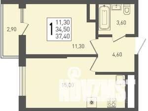 1-к квартира, строящийся дом, 37м2, 15/24 этаж