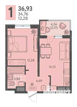 1-к квартира, вторичка, 37м2, 15/18 этаж