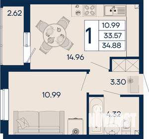 1-к квартира, вторичка, 35м2, 2/18 этаж