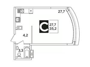 Студия квартира, вторичка, 35м2, 2/16 этаж
