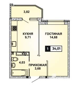 1-к квартира, вторичка, 35м2, 15/20 этаж
