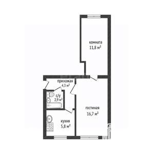 2-к квартира, вторичка, 42м2, 2/2 этаж