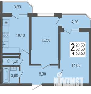 2-к квартира, строящийся дом, 61м2, 20/22 этаж