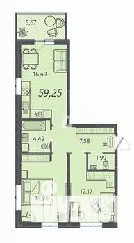 2-к квартира, сданный дом, 60м2, 6/18 этаж