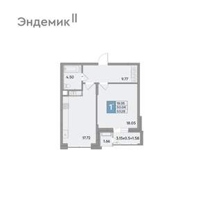 1-к квартира, вторичка, 53м2, 5/12 этаж