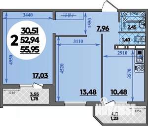 2-к квартира, строящийся дом, 56м2, 11/16 этаж