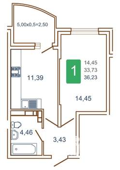 1-к квартира, вторичка, 36м2, 10/16 этаж