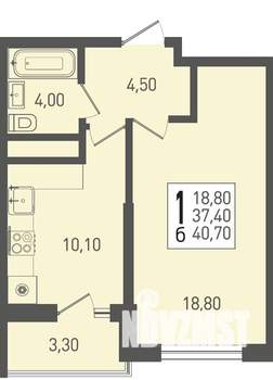 1-к квартира, строящийся дом, 41м2, 8/22 этаж