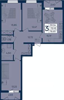 3-к квартира, вторичка, 77м2, 2/18 этаж