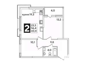 2-к квартира, вторичка, 60м2, 12/16 этаж