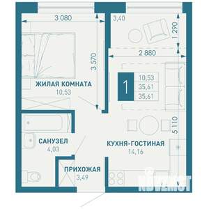 1-к квартира, строящийся дом, 36м2, 9/18 этаж