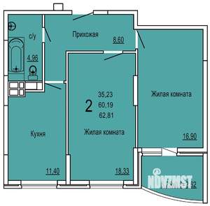 2-к квартира, сданный дом, 63м2, 2/17 этаж