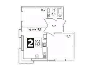 2-к квартира, вторичка, 59м2, 10/16 этаж