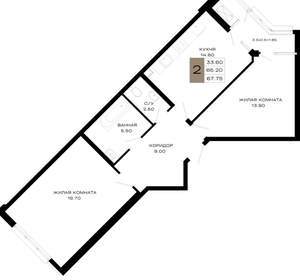 2-к квартира, вторичка, 66м2, 3/21 этаж