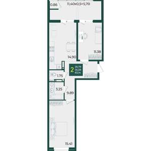 2-к квартира, вторичка, 63м2, 11/18 этаж