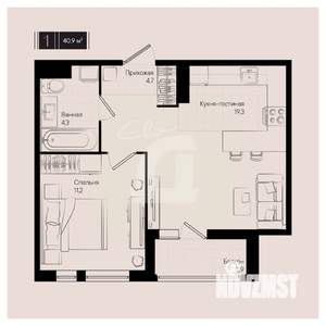 1-к квартира, вторичка, 41м2, 8/19 этаж