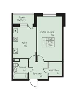 1-к квартира, строящийся дом, 40м2, 3/3 этаж