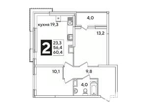 2-к квартира, вторичка, 60м2, 14/16 этаж