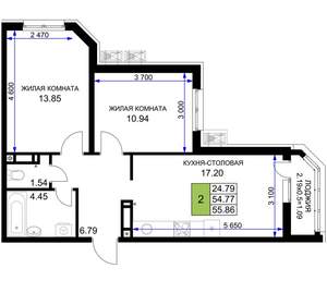 2-к квартира, вторичка, 56м2, 18/18 этаж