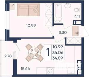 1-к квартира, вторичка, 35м2, 8/18 этаж