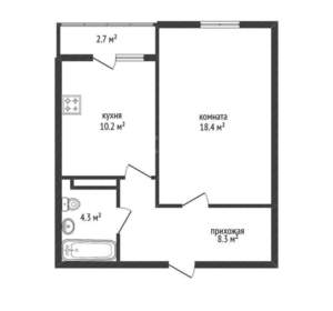 1-к квартира, вторичка, 43м2, 6/6 этаж