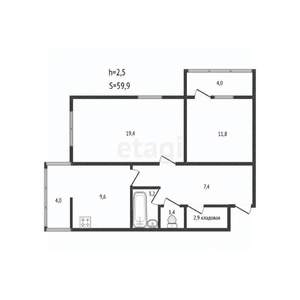 2-к квартира, вторичка, 60м2, 15/16 этаж