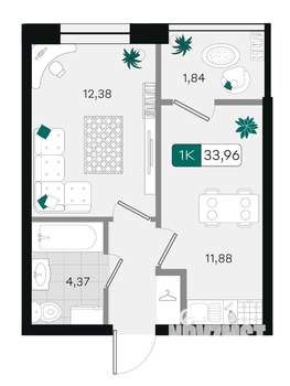 1-к квартира, вторичка, 34м2, 2/18 этаж