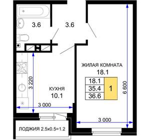 1-к квартира, вторичка, 37м2, 15/16 этаж