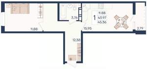 1-к квартира, вторичка, 45м2, 5/18 этаж
