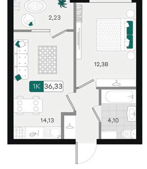 1-к квартира, вторичка, 36м2, 5/18 этаж