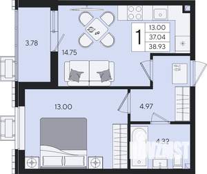 1-к квартира, вторичка, 39м2, 2/8 этаж