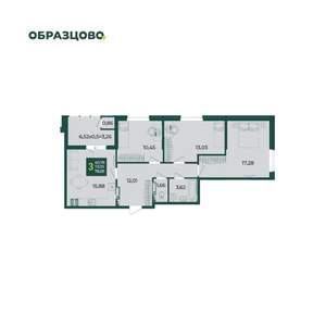 3-к квартира, вторичка, 78м2, 17/18 этаж