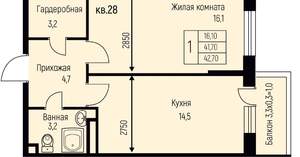 1-к квартира, вторичка, 43м2, 2/3 этаж