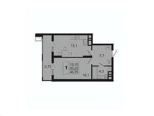 1-к квартира, вторичка, 47м2, 3/18 этаж