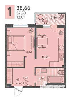 1-к квартира, вторичка, 39м2, 14/18 этаж