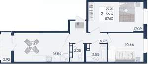 2-к квартира, вторичка, 58м2, 7/18 этаж