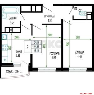 2-к квартира, сданный дом, 46м2, 12/24 этаж