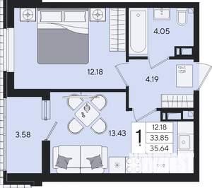 1-к квартира, вторичка, 36м2, 3/8 этаж