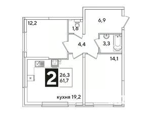 2-к квартира, вторичка, 62м2, 2/16 этаж